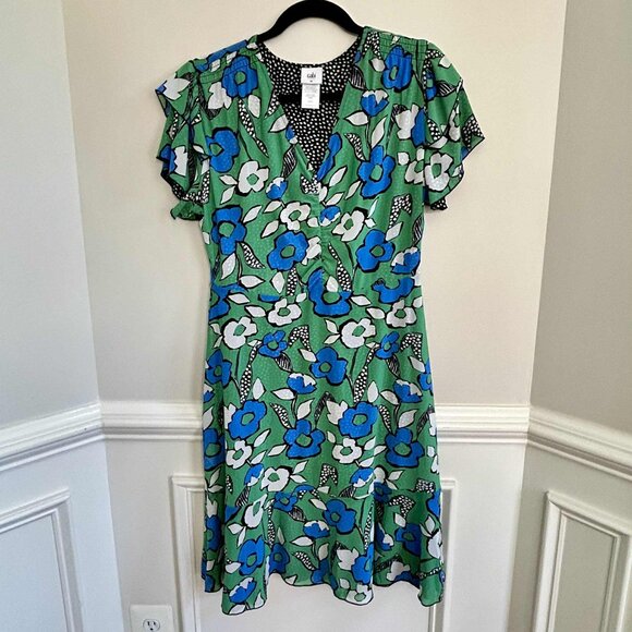CAbi 6148 Celebrate Short Sleeve Dress Blue Green Floral Polka Dot, Medium - Picture 1 of 8